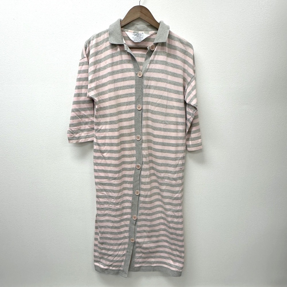 Vintage‎ The Company Store Striped Cotton Sleep Dress Pink Grey M